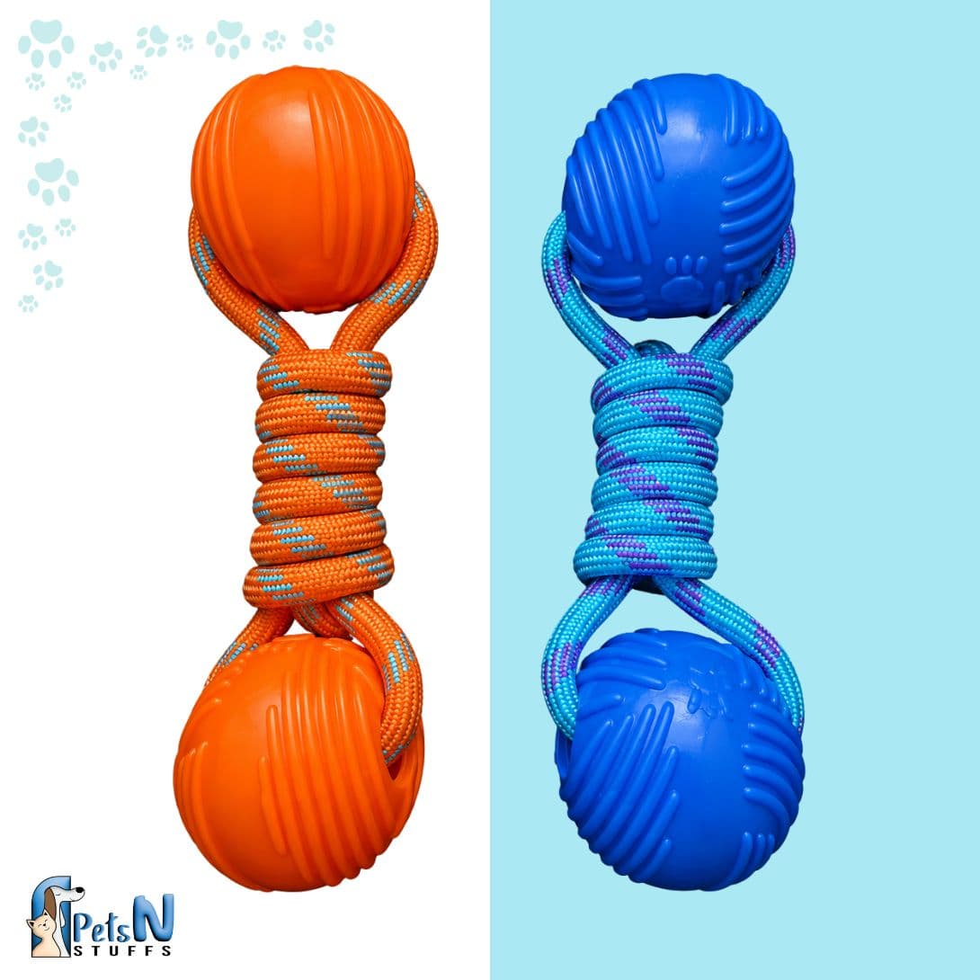 Rubber Double Ball with Rope Toy for Dogs