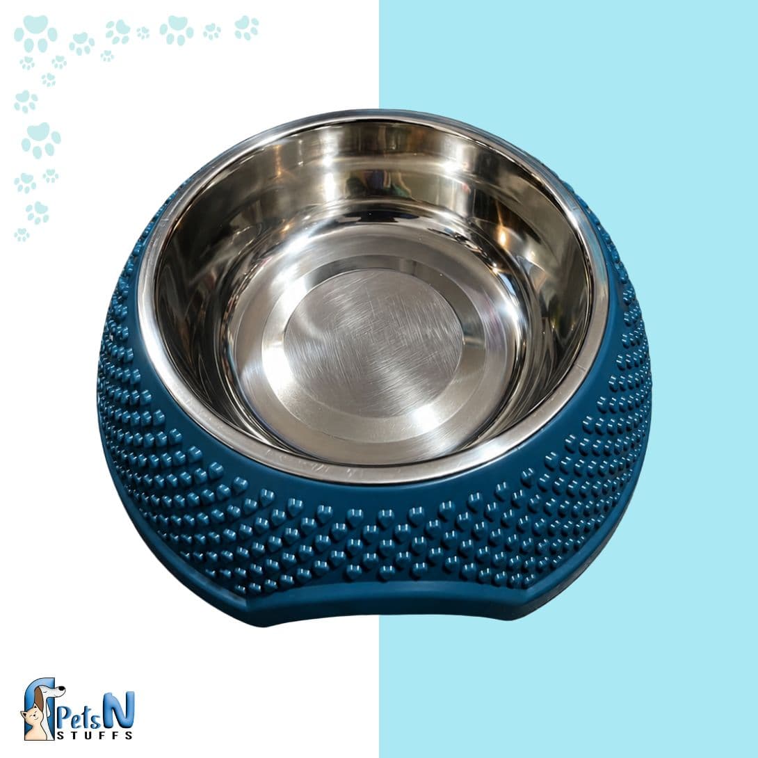 Stainless Steel bowl with Plastic Heart Embossed Food Bowl